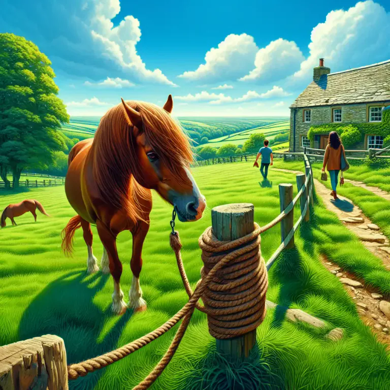 Visual representation of "tether" - To tie an animal to a fixed point so it can only move within specific boundaries.