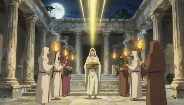 Visual representation of "eleusinian" - Relating to the ancient Greek religious rites or the city of Eleusis.