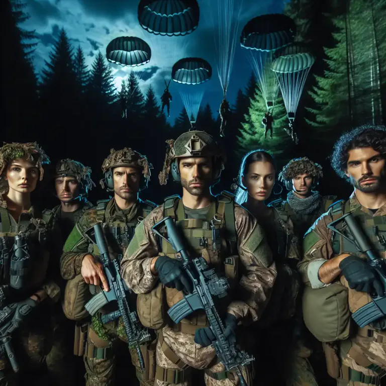 Visual representation of "commando" - A small fighting force specially trained for making quick destructive raids against enemy-held areas
