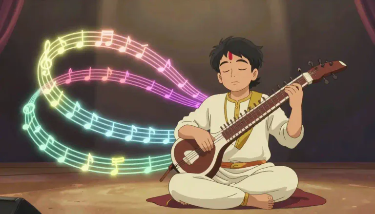 Visual representation of "raga" - In Indian classical music, a raga is a framework for improvisation and composition, consisting of a specific set of notes and associated rules.