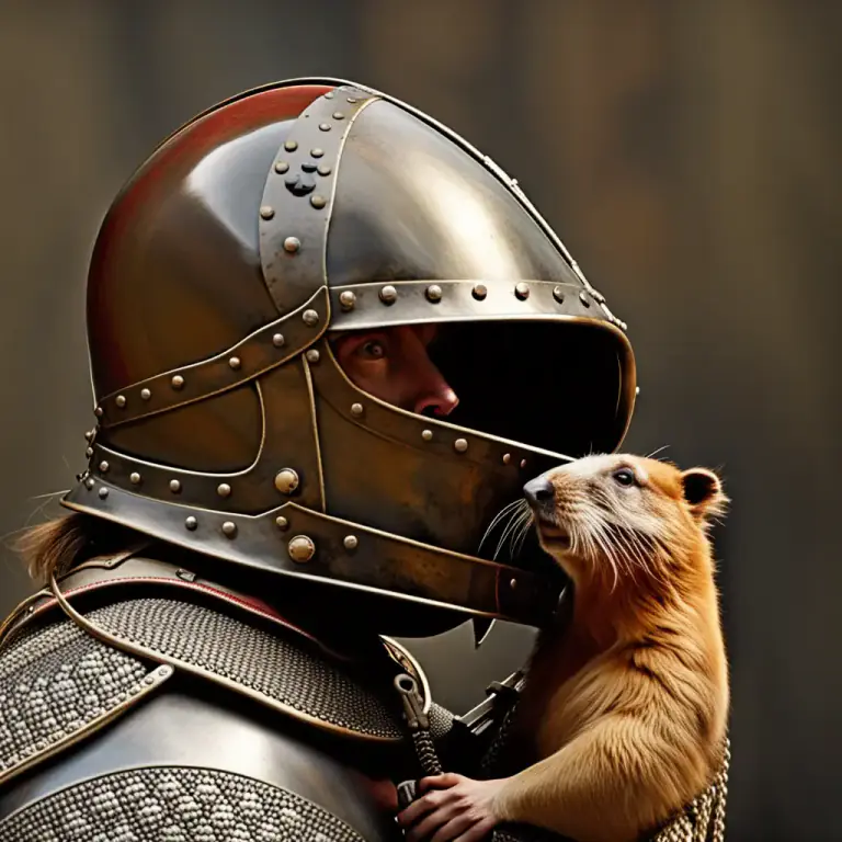 Visual representation of "beaver" - A movable piece of armor on a medieval helmet, used to protect the lower part of the face.