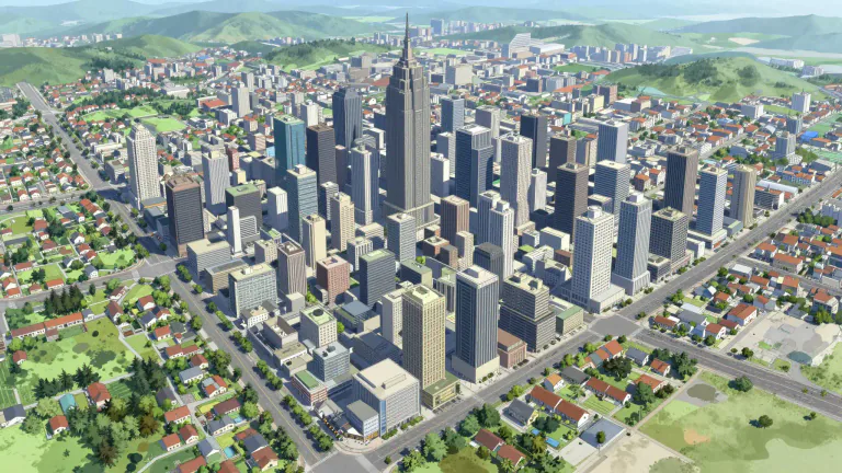 Visual representation of "metro" - Relating to a large city and its surrounding suburbs.
