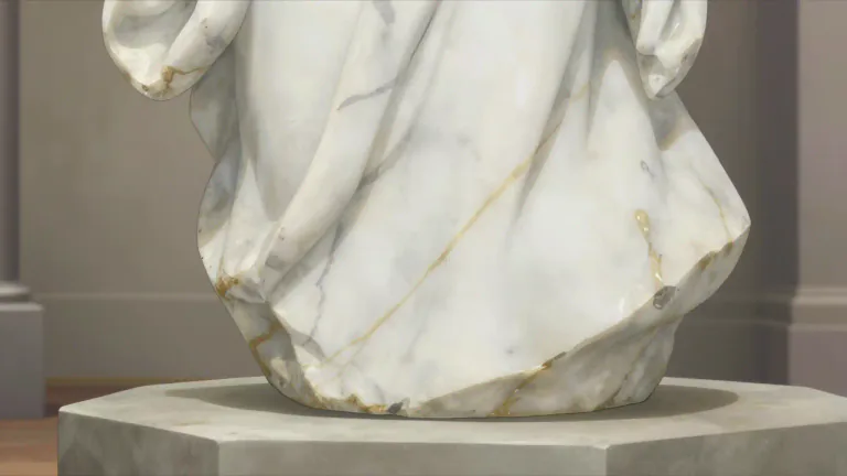 Visual representation of "marble" - A type of hard stone that is usually white and often has colored lines in it. It's often used in building and for statues.