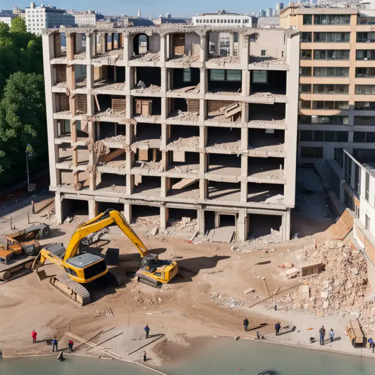 Visual representation of "tear down" - To destroy a large structure