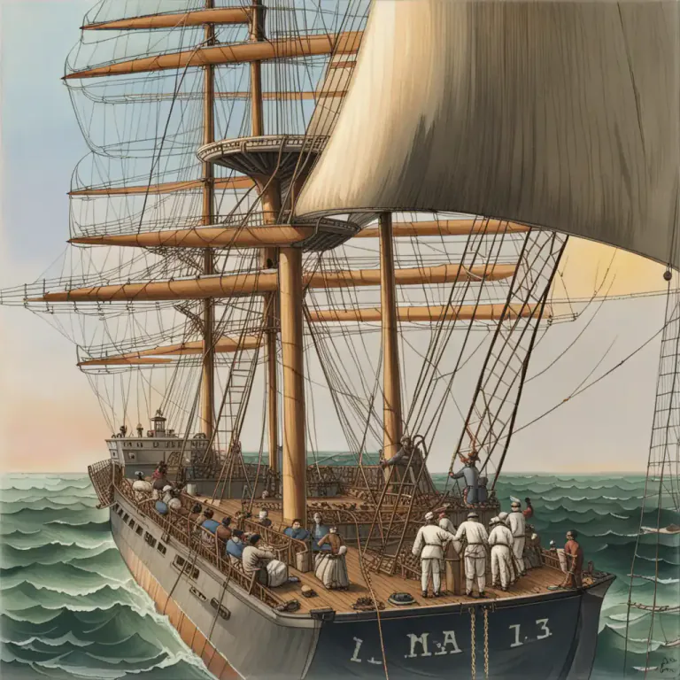 Visual representation of "aloft" - above the deck of a ship