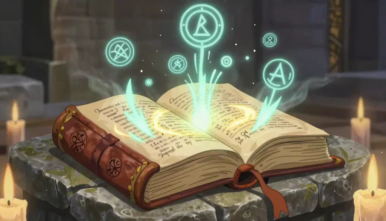 Visual representation of "grimoire" - A book of magic spells and invocations used in the practice of witchcraft.