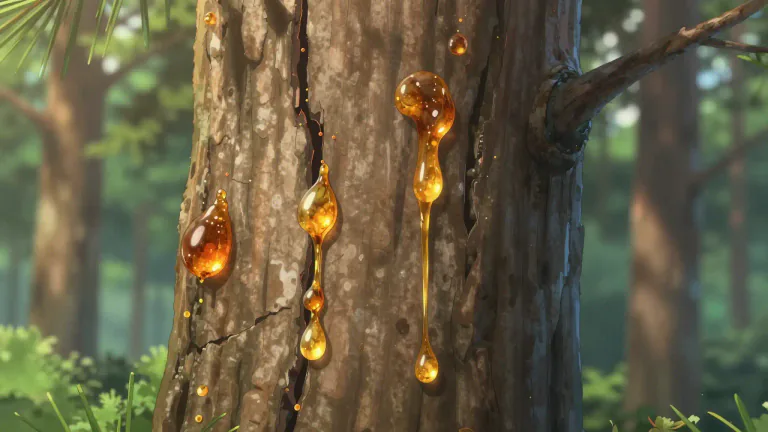 Visual representation of "resinous" - Similar to resin in color, feel, or smell.