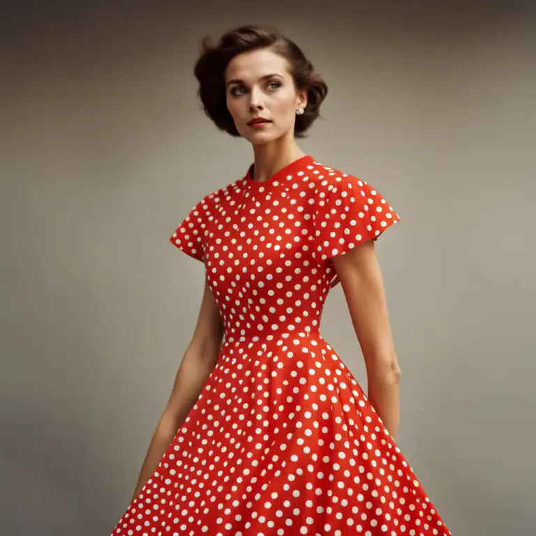 Visual representation of "polka" - A pattern on fabric of small regular spots or dots, usually white on a colored background.