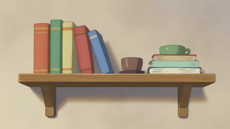 Visual representation of "shelf" - A flat piece of wood, metal etc., attached to a wall or in a frame, where you can put things on.