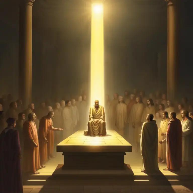 Visual representation of "apotheosis" - The process of making someone into a god in religion.