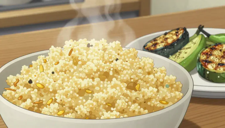 Visual representation of "couscous" - A North African dish made of small steamed balls of semolina