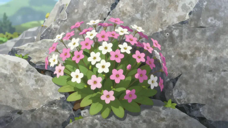 Visual representation of "saxifrage" - A type of plant with small flowers, usually growing in rocky places.