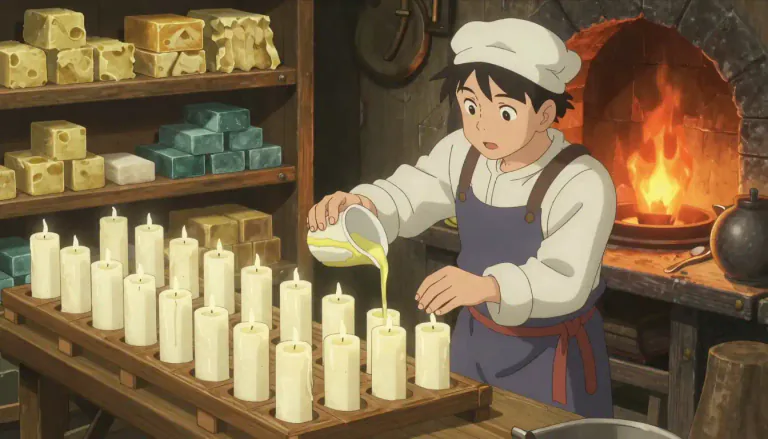 Visual representation of "chandler" - A person who makes or sells candles and sometimes other items of tallow or wax, such as soap.