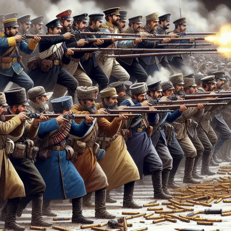 Visual representation of "musketry" - The sound of many muskets being fired at the same time