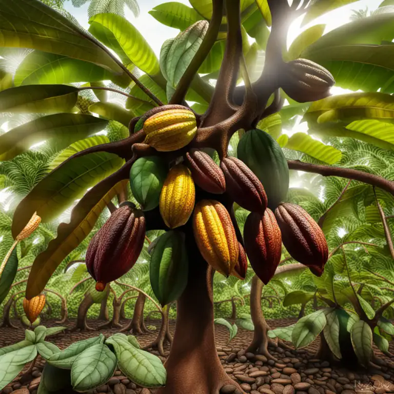 Visual representation of "cocoa" - The tropical tree that produces cacao beans, from which cocoa and chocolate are made.