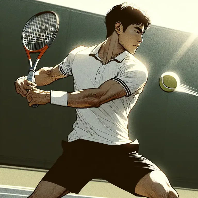 Visual representation of "revers" - In tennis and similar games, a stroke made with a player's back to the net.