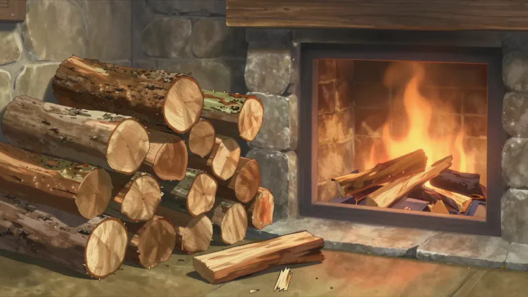 Visual representation of "firewood" - Wood that has been cut and is used for burning, especially in a fireplace, stove, or open fire