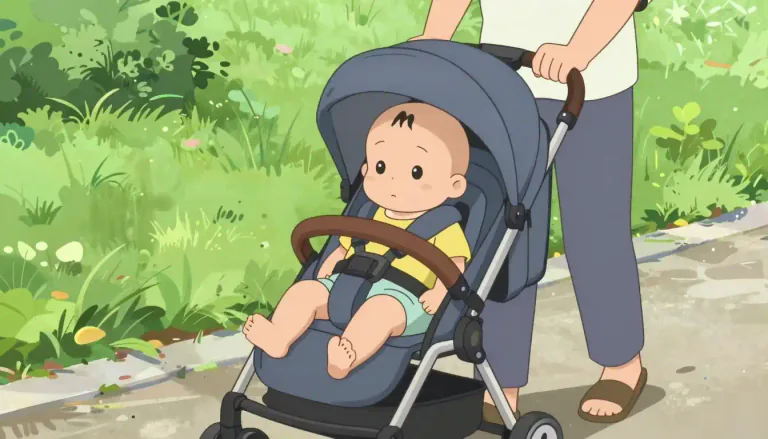 Visual representation of "stroller" - A small vehicle with four wheels in which a baby or child is pushed around