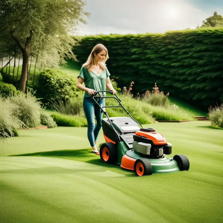 Visual representation of "mow down" - To cut grass using a machine.
