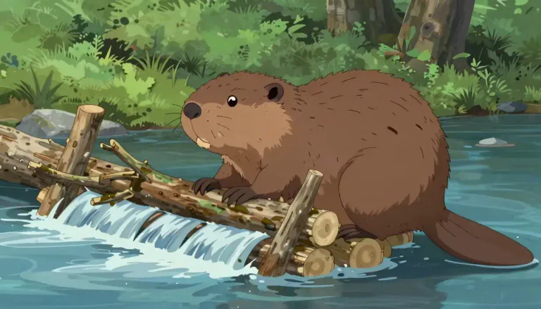 Visual representation of "beaver" - A large animal with a broad flat tail that lives in North America and parts of Europe. It is famous for building dams in rivers.