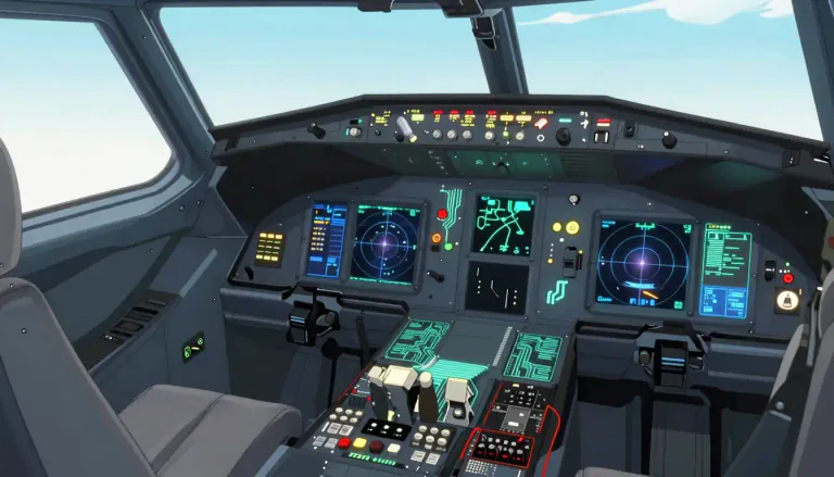 Visual representation of "avionic" - Relating to the electronic systems used in aircraft and spacecraft.