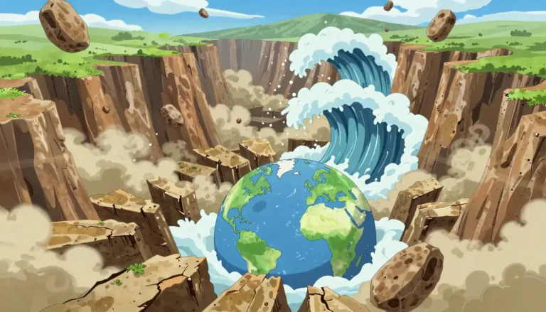 Visual representation of "catastrophism" - A theory in geology that changes in the Earth's crust have mostly resulted from sudden and violent events.