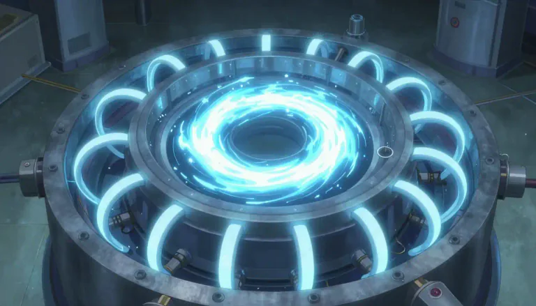 Visual representation of "tokamak" - A tokamak is a device used to control plasma in the process of nuclear fusion by using magnetic fields to keep the plasma in place.