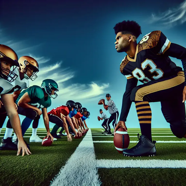 Visual representation of "end" - A player positioned at the extremity of the line in football