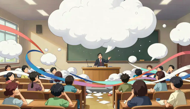 Visual representation of "prolix" - Using or containing too many words