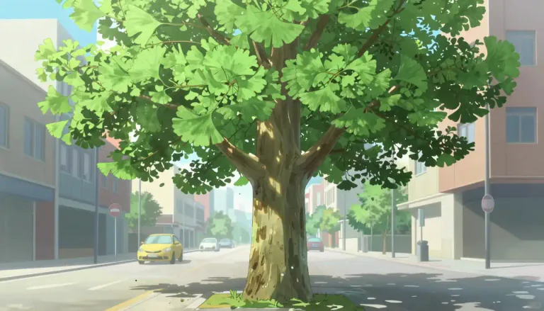 Visual representation of "ginkgo" - A large tree from China that is often planted in cities and is resistant to pollution.