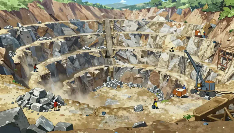 Visual representation of "quarry" - a place, typically a large hole in the ground, from where stone is extracted