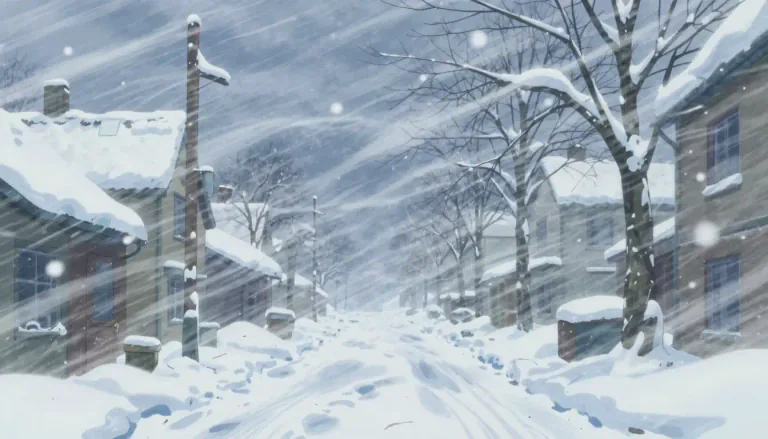 Visual representation of "snowstorm" - A heavy fall of snow, usually driven by wild winds.