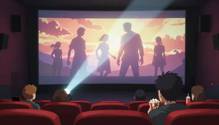 Visual representation of "movie" - A film that tells a story, usually shown in a cinema or on television