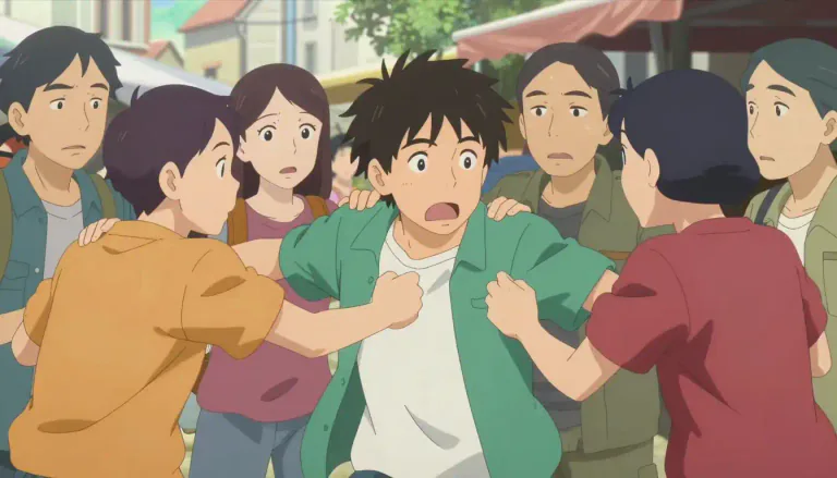 Visual representation of "jostle" - To push, elbow, or bump against someone roughly, typically in a crowd.