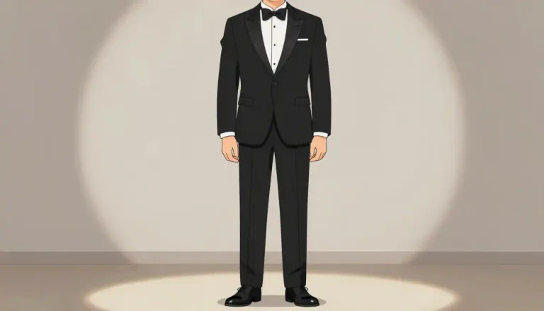 Visual representation of "tuxedo" - A type of men's suit for formal events, usually black and worn with a bow tie.