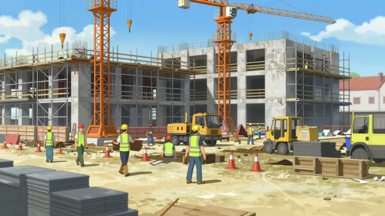 Visual representation of "worksite" - A place where work is done, particularly in fields like construction, manufacturing, or other labor-intensive industries.