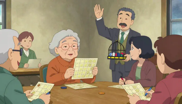 Visual representation of "bingo" - A game where you match numbers on a card with numbers announced by a caller.