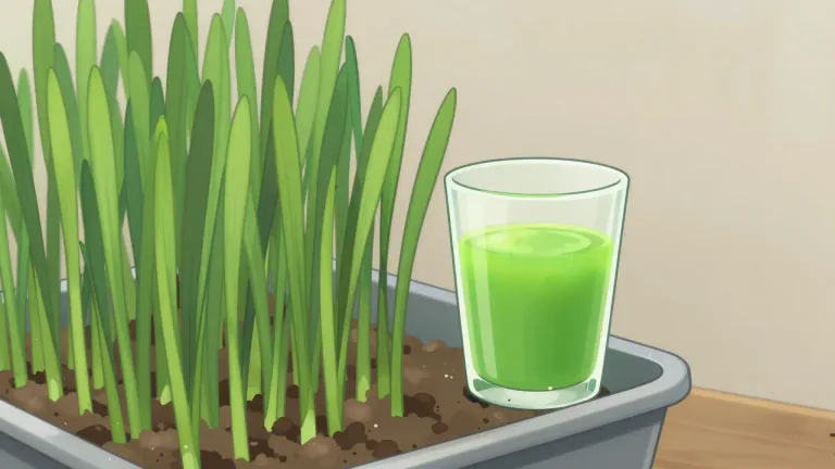 Visual representation of "wheatgrass" - A young grass of the wheat plant that is often consumed for its health benefits, particularly in juice form.