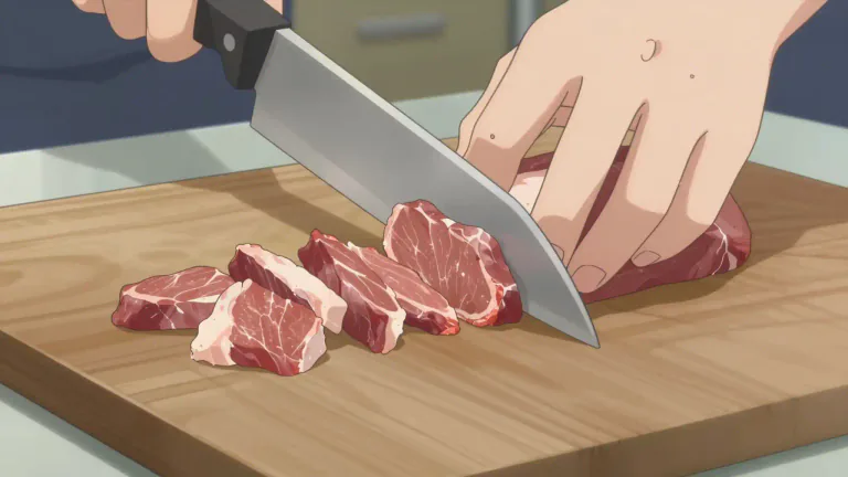 Visual representation of "gobbet" - A small piece that is cut or torn off, especially of meat.