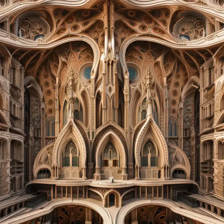 Visual representation of "grotesque" - A style of decorative art or architecture that is distorted or exaggerated in a strange or bizarre way.