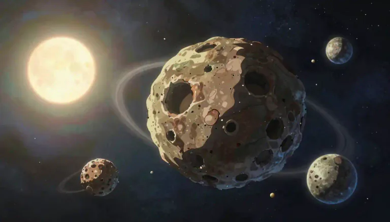 Visual representation of "planetoid" - A small celestial body that orbits the sun, similar to a planet but smaller and lacking the necessary mass to be classified as a planet.