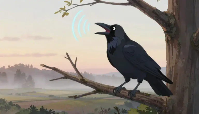 Visual representation of "caw" - The loud sound made by a crow or a similar bird.