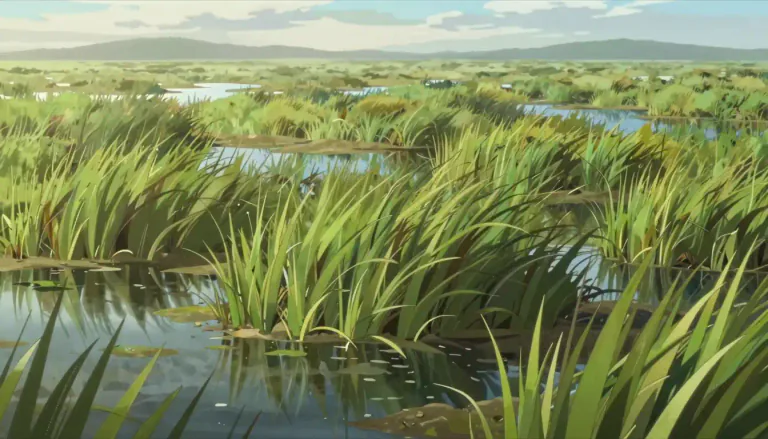 Visual representation of "sawgrass" - A type of coarse, tall grass native to marshes and wetlands, notably found in the Everglades.