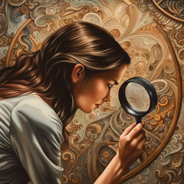 Visual representation of "close up to somebody/something" - In a detailed or thorough manner