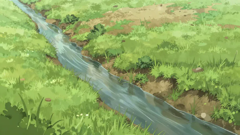 Visual representation of "swale" - A low or hollow area in the surface of the land, often used for collecting water or for drainage.