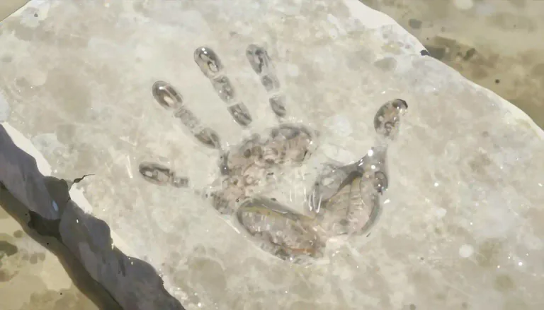 Visual representation of "handprint" - A mark left by a hand, often made with ink or paint.