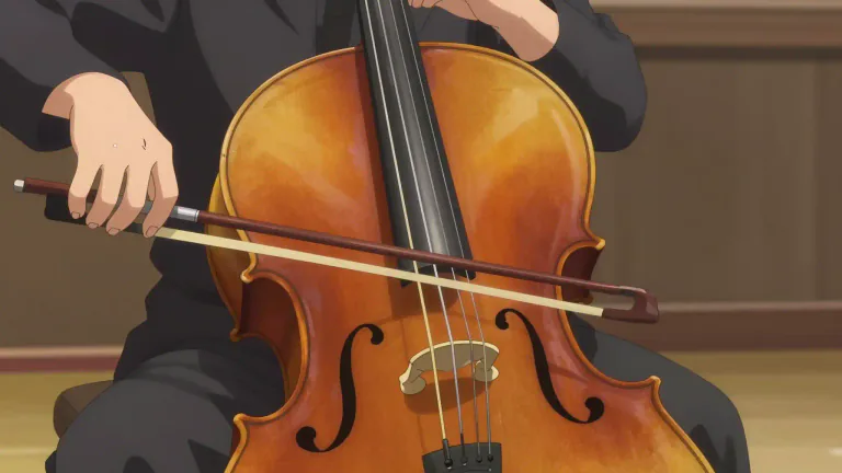 Visual representation of "cello" - A large stringed musical instrument played with a bow
