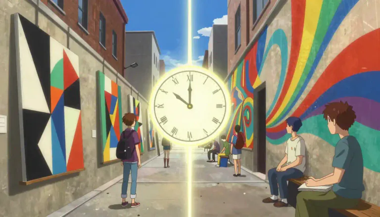 Visual representation of "contemporaneity" - The quality of existing, occurring, or happening at the same time.