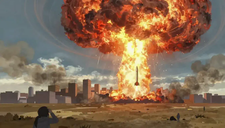 Visual representation of "nuke" - To attack or destroy with nuclear weapons.