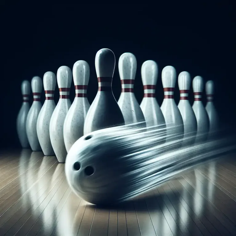 Visual representation of "pin" - One part of bowling where you knock over a group of objects